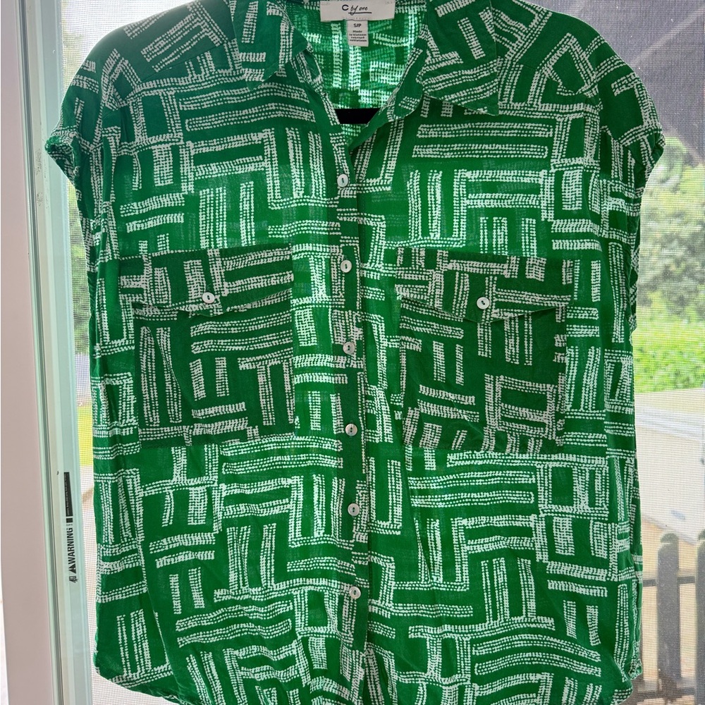 C. By one Green Geometric Button Down Shirt